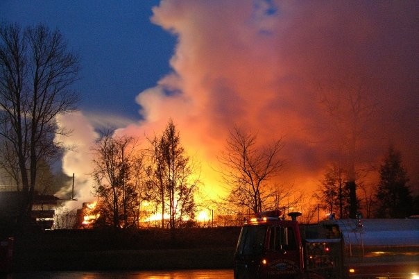 Tanker 1 operating at a structure fire