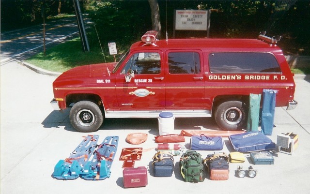 Retired chiefs car turned into Rescue 25/EMS fly car. 1989 Chevy Suburban Retired in 1994.